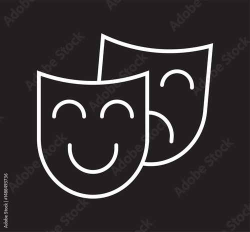 Theatrical mask icon set. Happy and sad signs. Comedy and tragedy masks for fholiday festival, theatr and masquerade. 
Drama and comedy theater mask vector icon set. Theatrical masks icons.

