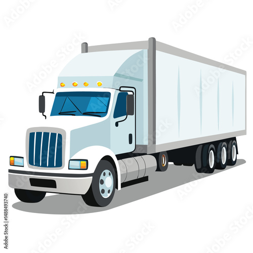 a clean, isolated image of a white semi-truck with a trailer from a front three-quarter view on white background