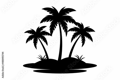 Three Palm Trees on a Tropical Island Silhouette