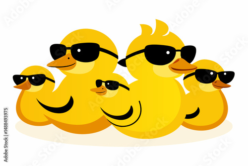 Cool Duck Family Wearing Sunglasses Cartoon Illustration