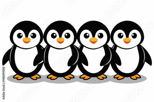 Four Cute Cartoon Penguins Standing Together