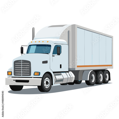 a clean, isolated image of a white semi-truck with a trailer from a front three-quarter view on white background