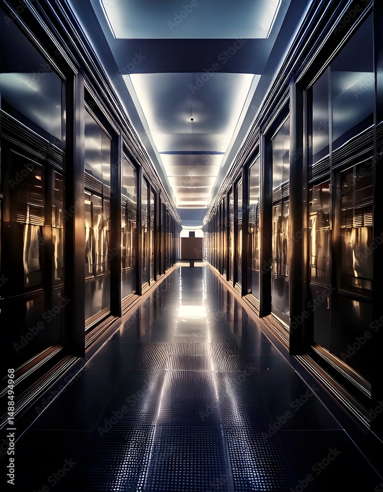 Fototapeta premium Server Room Corridor with Data Storage Racks