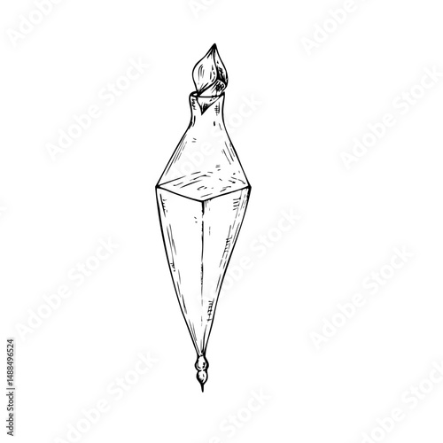 Vector Glass potion bottle with cork. Hand painted linear wizard halloween illustration. Graphic magic monochrome sketch isolated on background. For designers, prints, logo, icon, menu, postcards