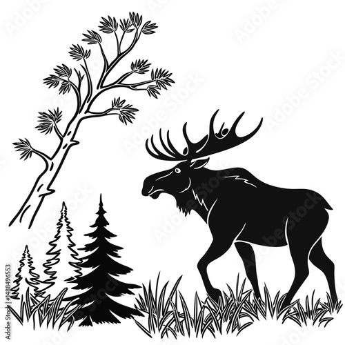 Moose vector silhouette design transparent background
