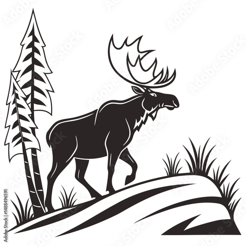 Moose vector silhouette design transparent background