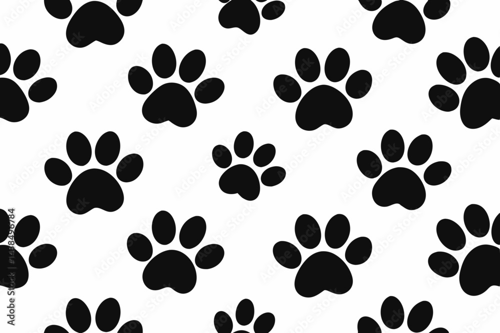 Fototapeta premium Seamless Pattern of Black Paw Prints on White Background