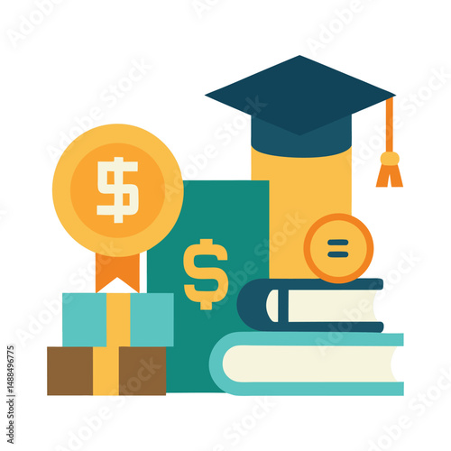 Education cost, tuition or scholarship, money for university or graduation vector art