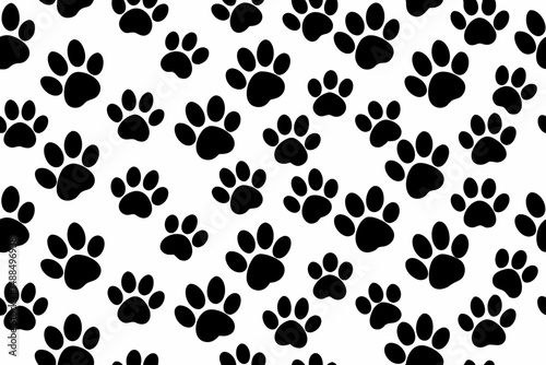 Repeating Pattern of Black Paw Prints on White Background