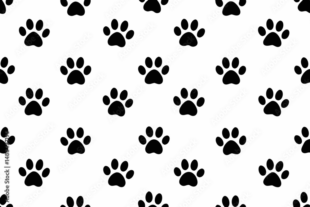 Seamless Pattern of Black Paw Prints on White Background Seamless Pattern of Black Paw Prints on White Background
