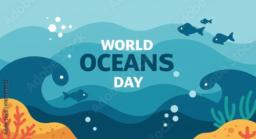 Celebrating World Oceans Day with fish, waves, and underwater life