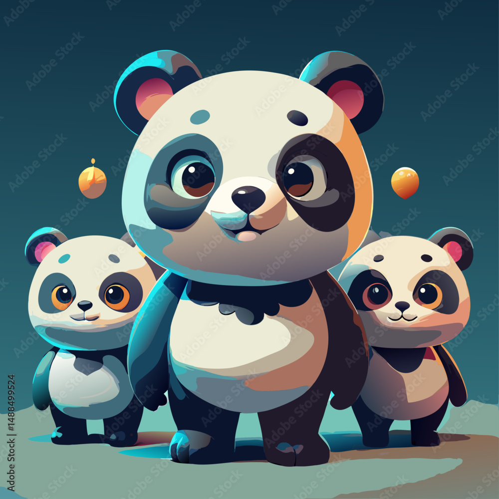 Obraz premium Adorable Cartoon Pandas Family Group Illustration