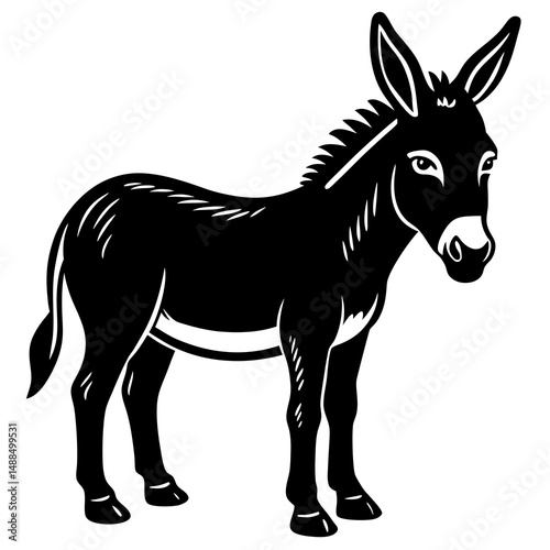 Black and White Silhouette of a Donkey Standing