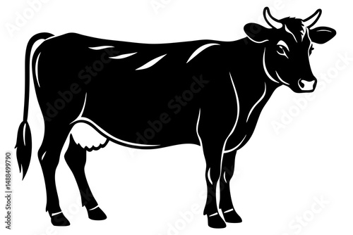 Black and White Silhouette of a Cow Standing