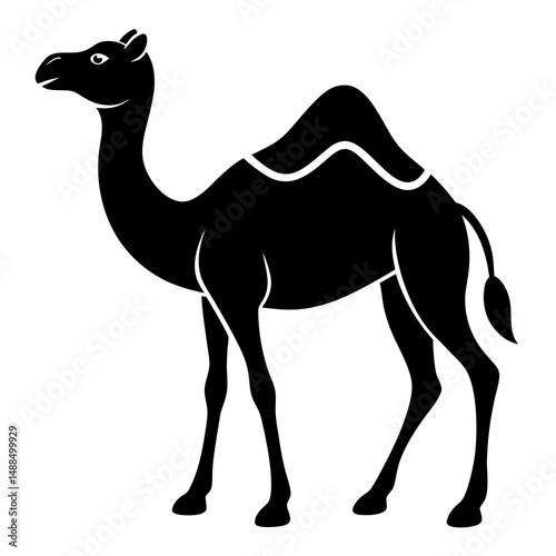 Black Silhouette of a Dromedary Camel Standing Sideways
