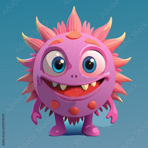 Cute Pink Cartoon Monster Character Design Illustration