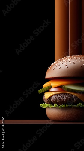 Delicious hamburger with fresh ingredients on a dark background showcasing culinary art