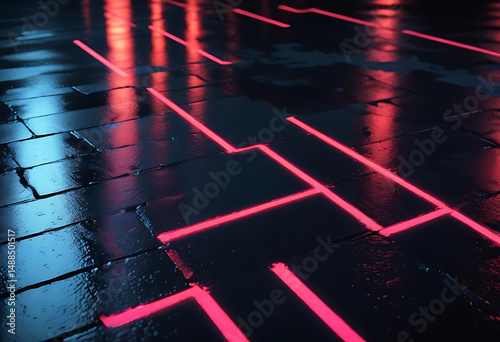 Futuristic Neon Grid Floor