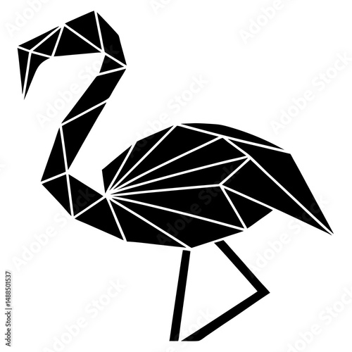 Geometric Flamingo Illustration Black and White Low Poly Style