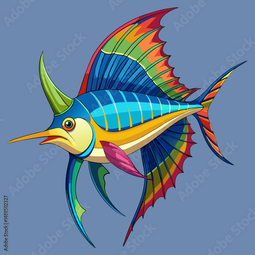 Vibrant Colorful Stylized Sailfish Ocean Fish Illustration
