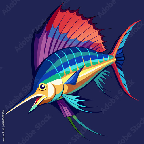 Vibrant Colorful Sailfish Illustration Artistic Design
