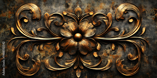Ornate Floral Design with Intricate Bronze Elements and Texture