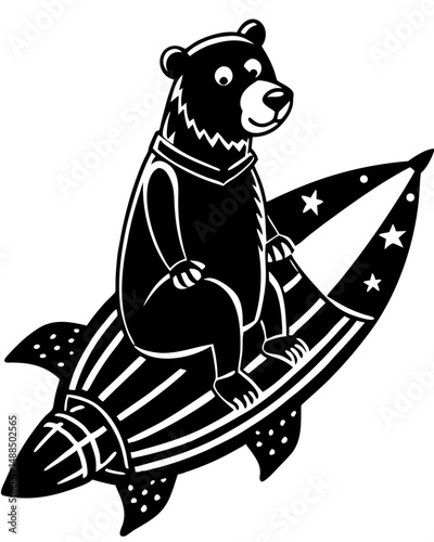 Cartoon Bear Astronaut Riding a Rocket Ship into Space