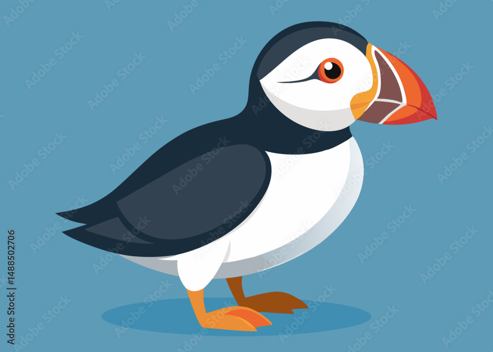 Naklejka premium Adorable Cartoon Puffin Bird Illustration for Childrens Book