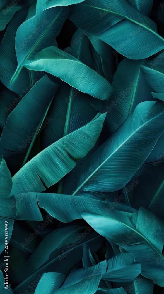 Obraz premium Vibrant green tropical leaves densely arranged in a natural setting