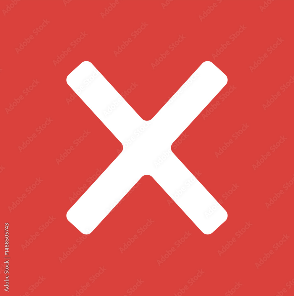 Red Square Cancel Button Icon with White X, No Entry UI Design Button Red Square Cancel Button Icon with White X, No Entry UI Design Button