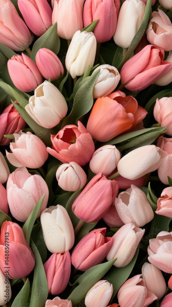 Fototapeta premium Beautiful arrangement of pink and white tulips in a vibrant floral display for springtime