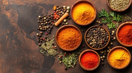 Papier peint photo Cuisine Colorful spice powders and whole spices in wooden bowls.  © GASTAN ALVARENDRA ST