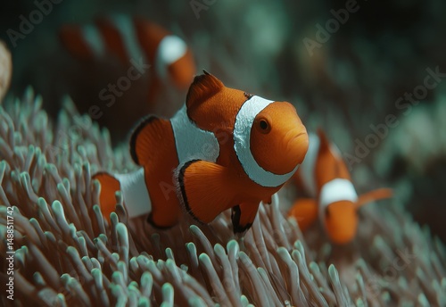 In Bunaken, Indonesia, an anemone is home to three Western Clown Anemonefish