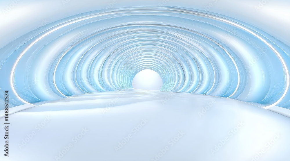 Obraz premium A futuristic, illuminated tunnel with a smooth, curved path leading to a bright light at the end