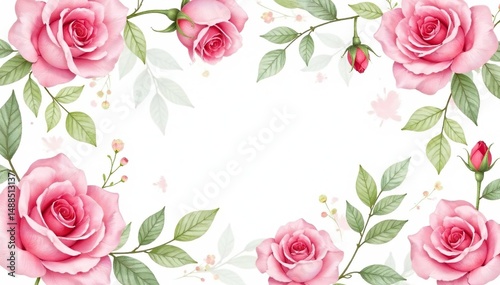 Delicate watercolor roses & leaves, repeating seamlessly , red, design element