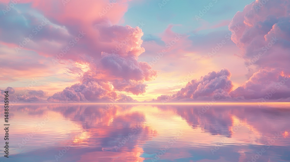 Naklejka premium Enchanted Sky Dreamlike Cloudscape at Sunset Reflection