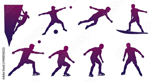Silhouettes of Various Sports Activities Against a White Background for Design