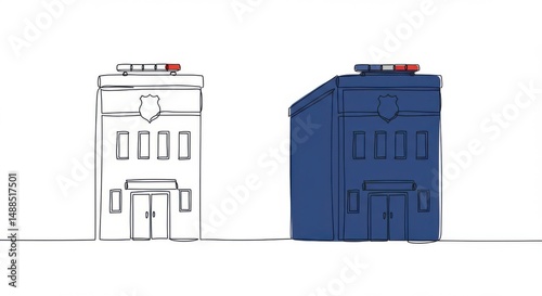 Simple Line Art Illustration of Two Police Stations
