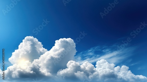 Fluffy white clouds float gracefully in a vibrant blue sky during midday, creating a serene and tranquil atmosphere perfect for outdoor relaxation and contemplation