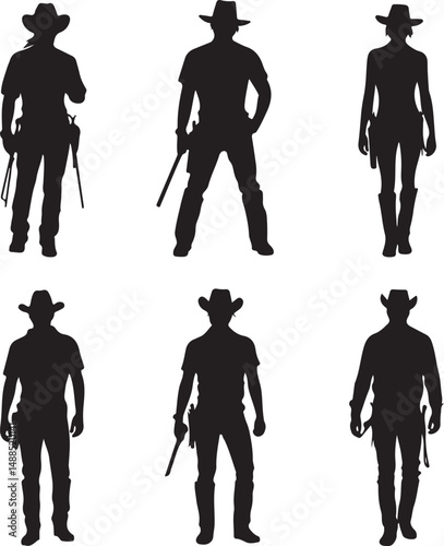 Silhouette Collection of Cowboys and Cowgirls with Guns