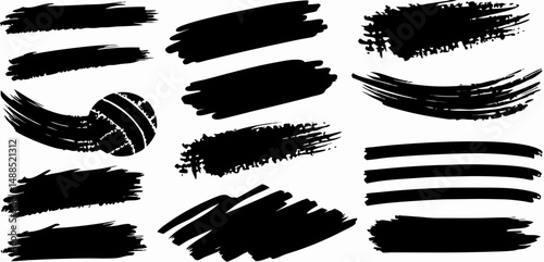 Black Ink Brush Strokes & Volleyball Graphic Design Elements