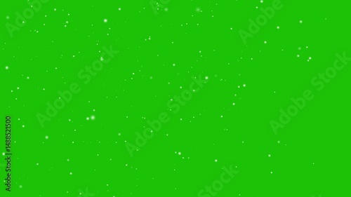 Loop snow animation white shining star light glowing light on green background screen lights effect glowing stars sparkle, snow, motion, snow motion