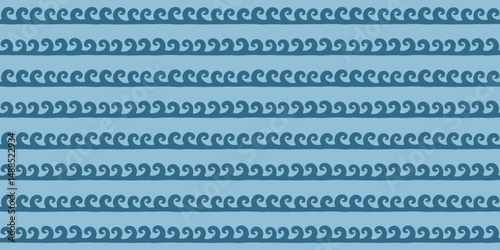 Seamless hand-drawn wave pattern in blue colors. Nautical, abstract, and geometric design, perfect for textiles, backgrounds, and decorative purposes.