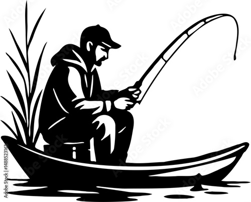 silhouette vector illustration of a father fishing