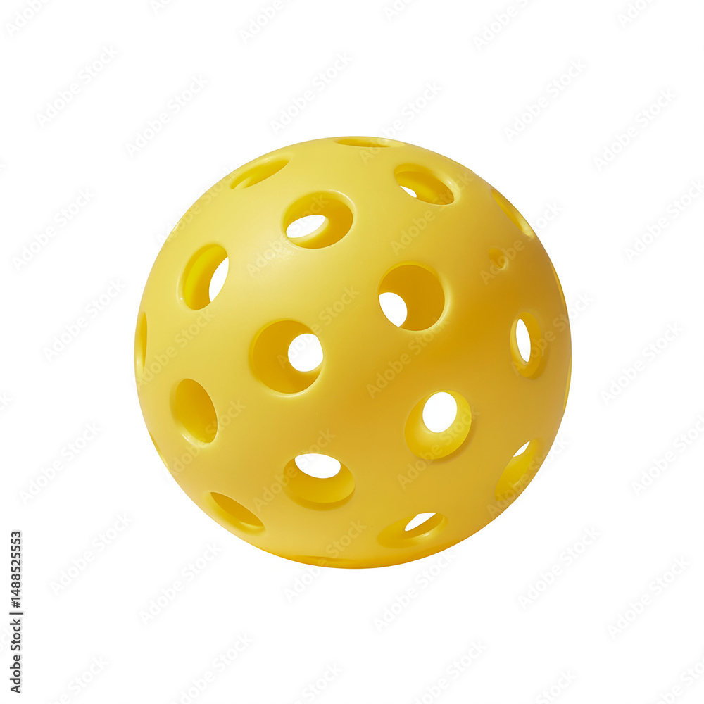 Fototapeta premium Yellow plastic ball with holes isolated on white background