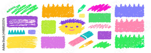 Colorful Crayon Texture Swatches & Cute Kid Drawing