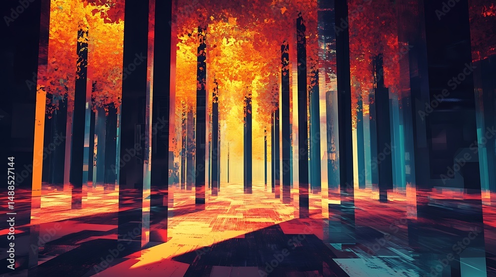 Obraz premium Abstract digital forest of forecast trees