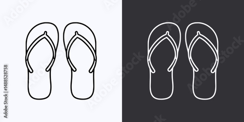 Flip Flops Icon – Vector Outline – Black and White Preview