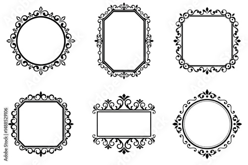 Elegant Collection of Decorative Vintage Frames with Ornate Flourishes and Shapes silhouettes