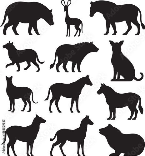 Collection of Twelve Animal Silhouettes Black and White